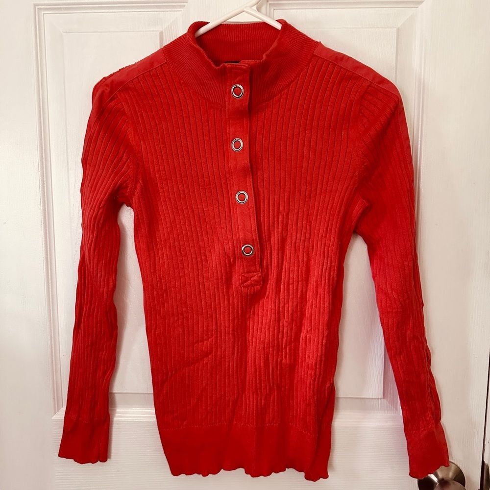 Ralph Lauren Green Label Vintage Orange Ribbed Mock Turtleneck Silver Snaps Smal